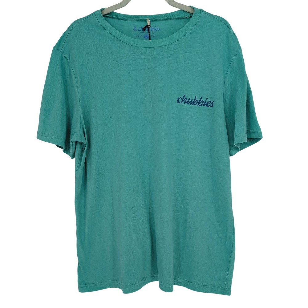 Chubbies Soto T-Shirt Men L Light Green Skys Out Thighs Out Graphic Coastal Surf